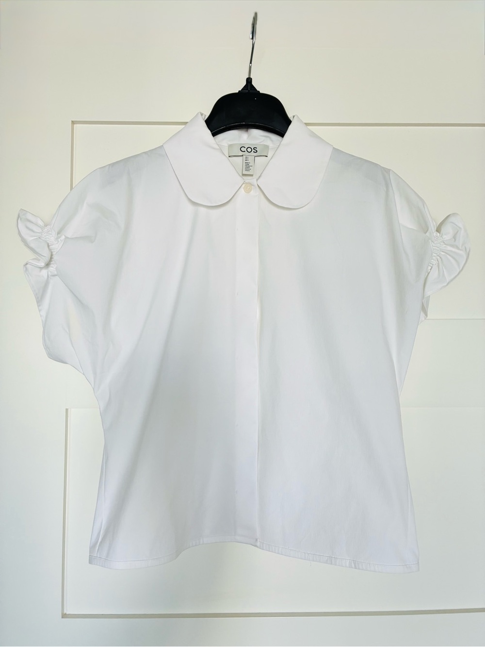 COS S US 4 White Short Sleeve Peter Pan Collar Blouse Top